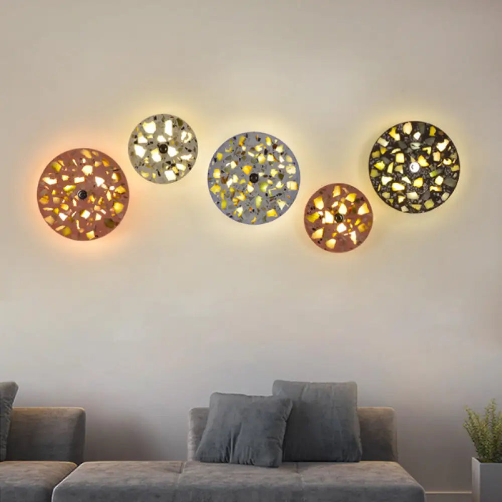 Art Deco Terrazzo Led Wall Light: Black Red Blue Flush Mount Sconce For Living Room