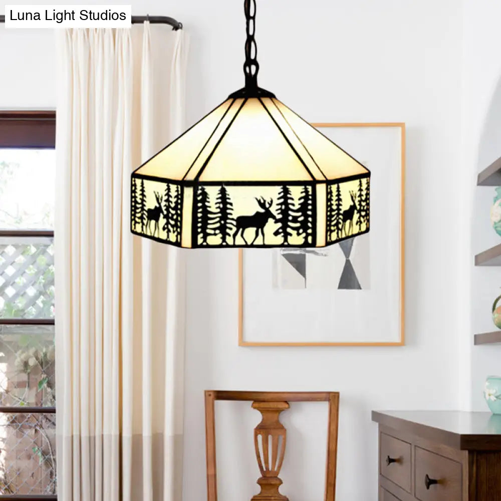 Adjustable Tiffany Pendant Lights For Kitchen - Stylish Art Glass Ceiling Fixture With Deer Pattern