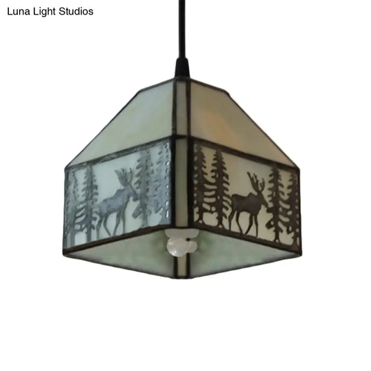 Adjustable Tiffany Pendant Lights For Kitchen - Stylish Art Glass Ceiling Fixture With Deer Pattern