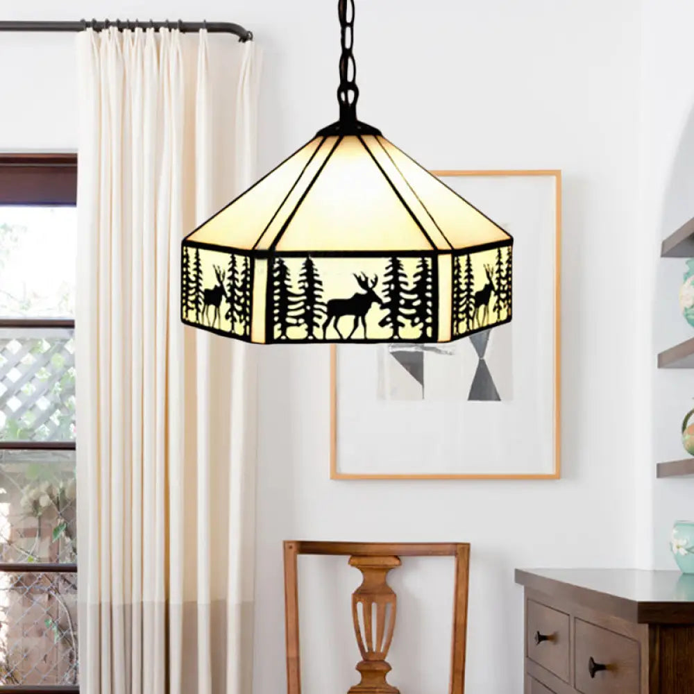 Art Glass Tiffany Pendant Lights With Deer Pattern - Perfect For Kitchen Ceilings Beige / 11’