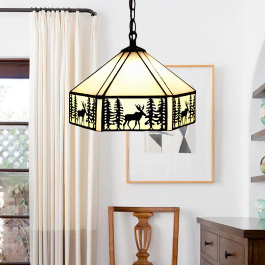 Art Glass Tiffany Pendant Lights With Deer Pattern - Perfect For Kitchen Ceilings Beige / 11’