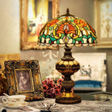 Art Glass Victorian Desk Lamp With Stained Beige/Orange Bowl Shade - Elegant Flower Night Table