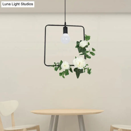 Artificial Flower Pendant With Loft Style Iron Frame - Triangle Round Square Design