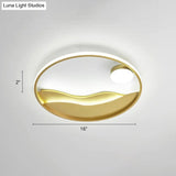 Artistic Bedroom Ambiance: Sunrise And Sea Led Flush Mount Ceiling Light With A Metal Halo Ring Gold