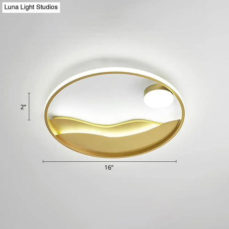 Artistic Bedroom Ambiance: Sunrise And Sea Led Flush Mount Ceiling Light With A Metal Halo Ring Gold