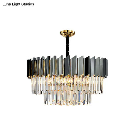 Artistic Black Crystal Chandelier Light For Living Room With Tiered Suspension