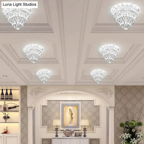 Artistic Crystal Led Flush Mount Fixture - Tiered Round Design For Corridor Clear / 8 White