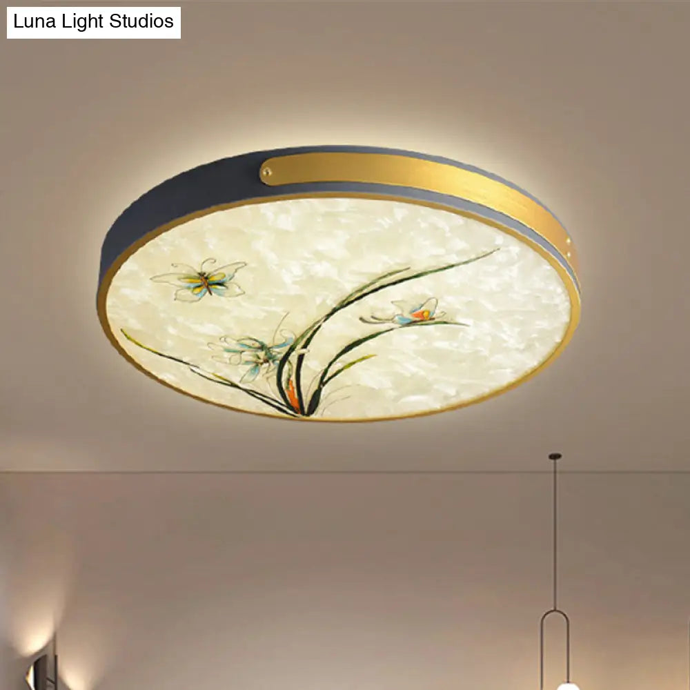Artistic Hand-Painted Glass Flush Light: Minimalist Led Ceiling Lighting For Bedroom