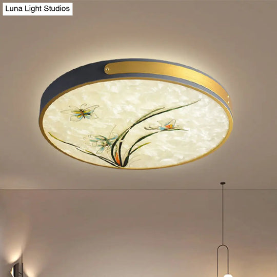 Artistic Hand-Painted Glass Flush Light: Minimalist Led Ceiling Lighting For Bedroom