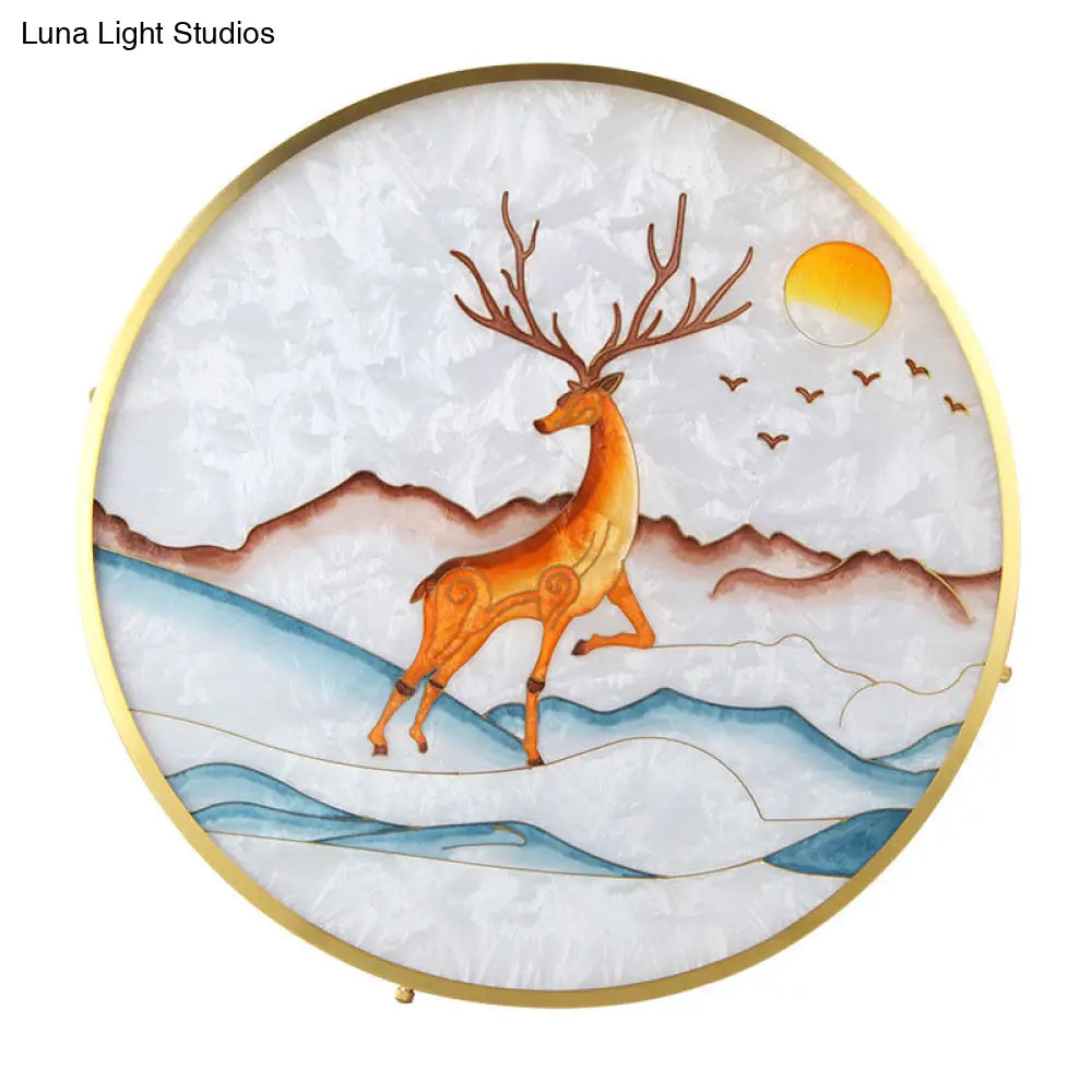 Artistic Hand-Painted Glass Flush Light: Minimalist Led Ceiling Lighting For Bedroom
