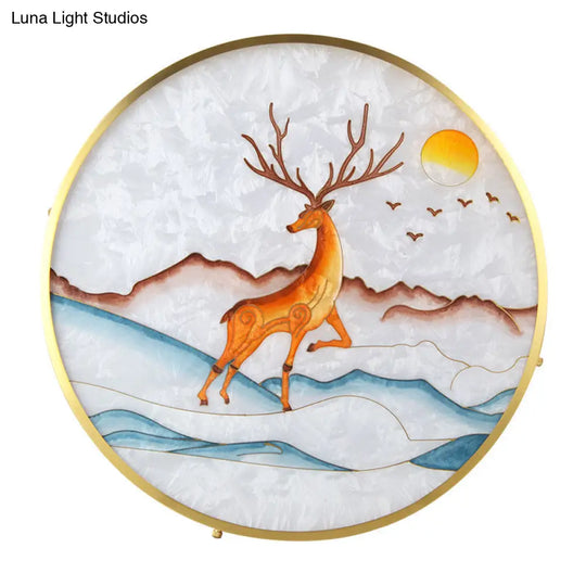 Artistic Hand-Painted Glass Flush Light: Minimalist Led Ceiling Lighting For Bedroom