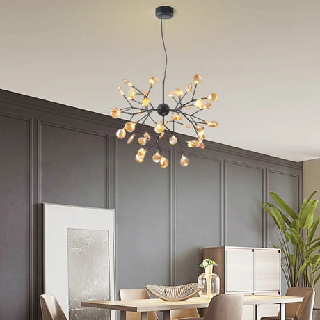 Heracleum Led Chandelier: Elegant Tan Blown Glass Hanging Light For Dining Room