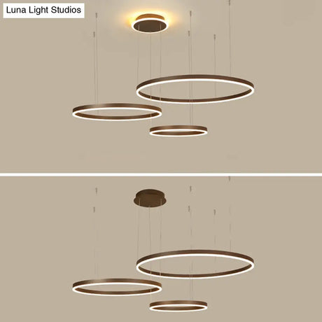Artistic Led Aluminum Chandelier - Loop Shaped Coffee Hanging Light For Living Room
