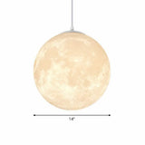 Artistic Moon Restaurant Led Suspension Lamp - White Metal Hanging Ceiling Light / 14’