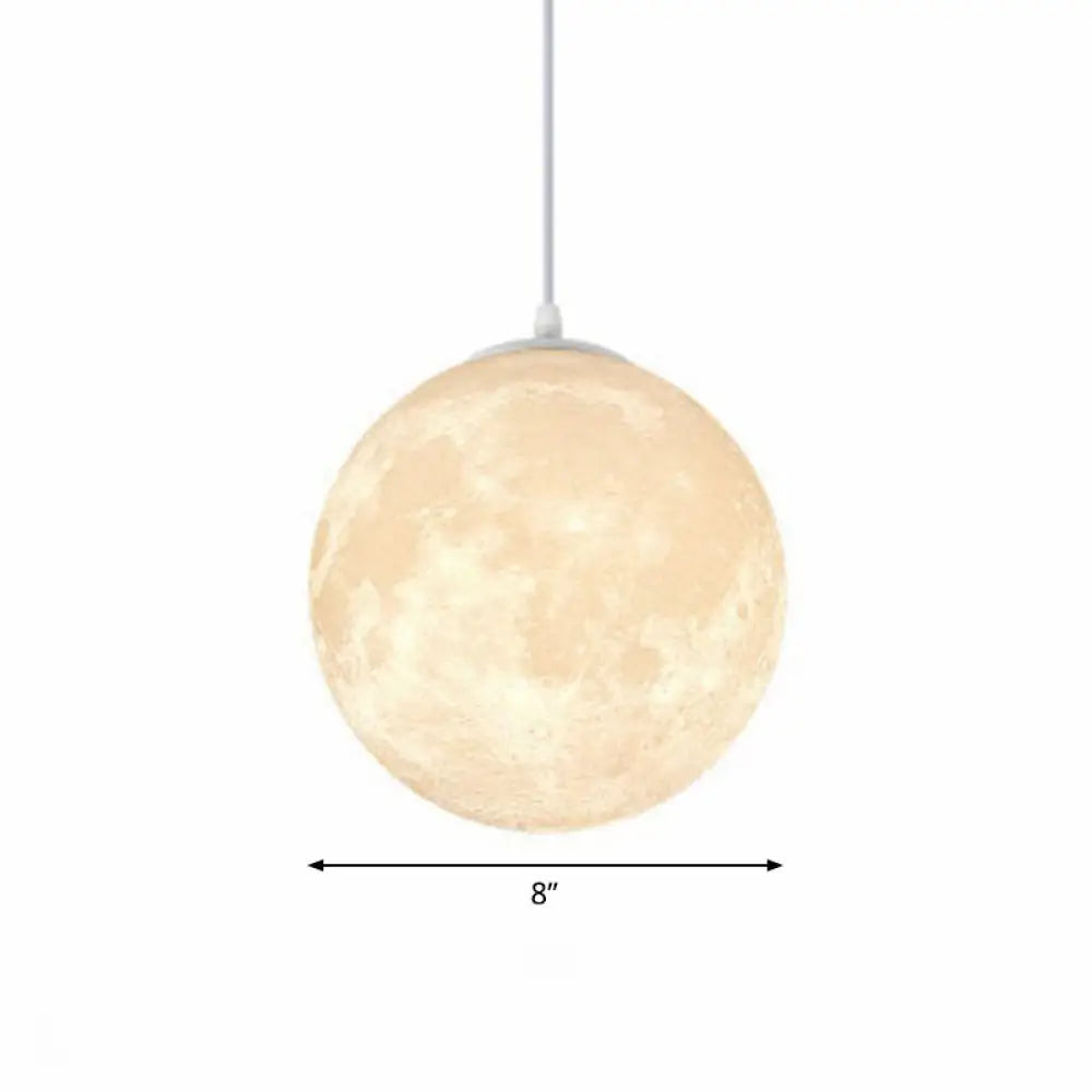 Artistic Moon Restaurant Led Suspension Lamp - White Metal Hanging Ceiling Light / 8’