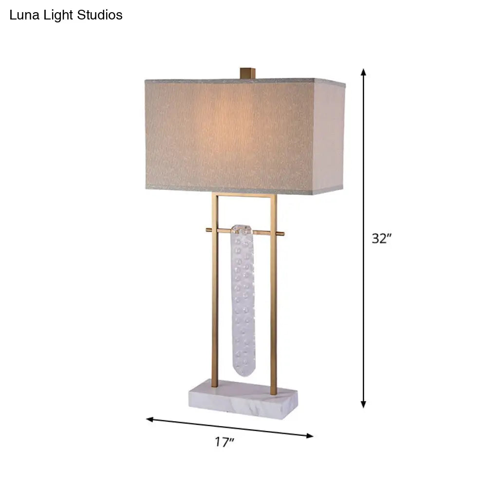 Classic 1-Head Fabric Rectangle Nightlight Table Lamp With Crystal Accent