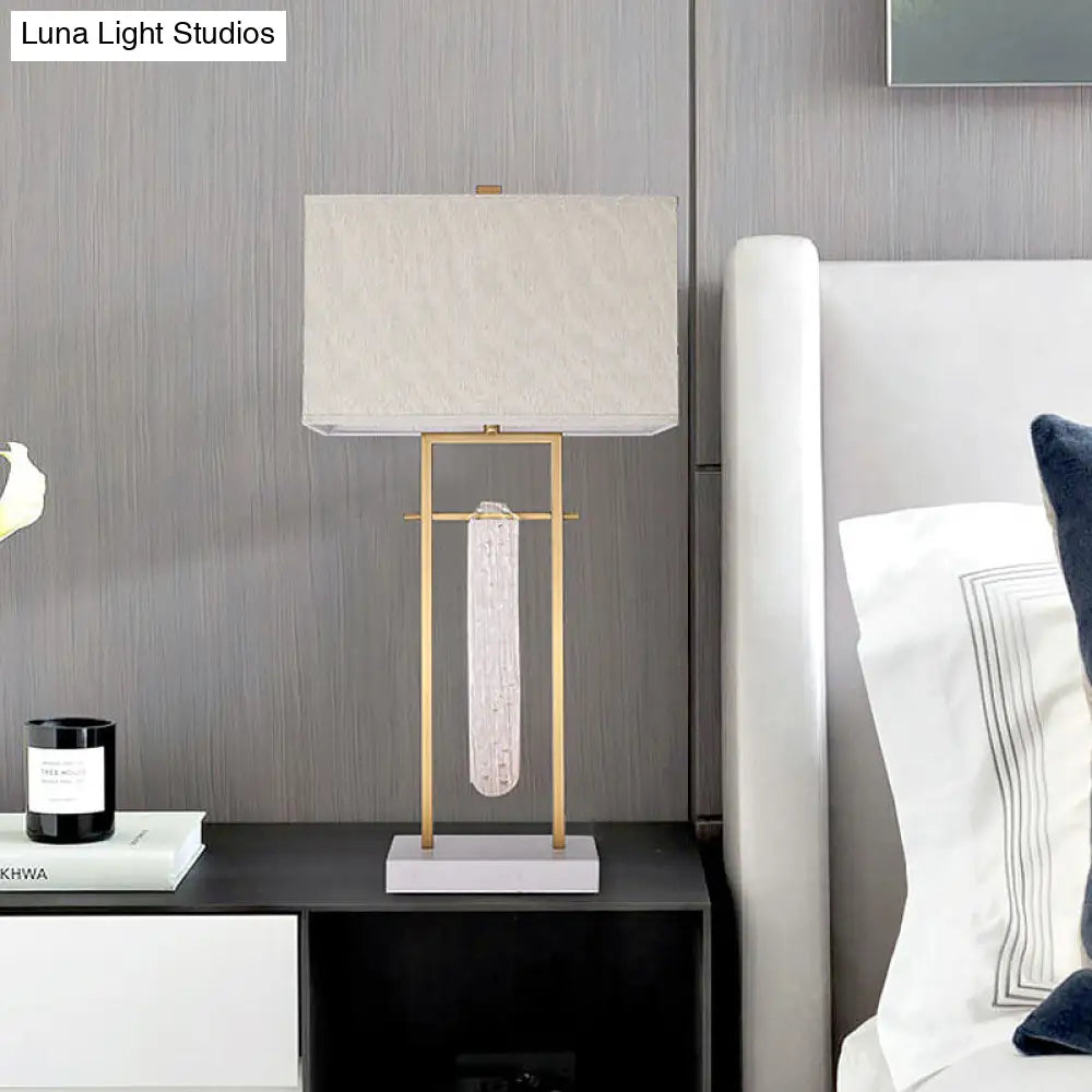 Classic 1-Head Fabric Rectangle Nightlight Table Lamp With Crystal Accent