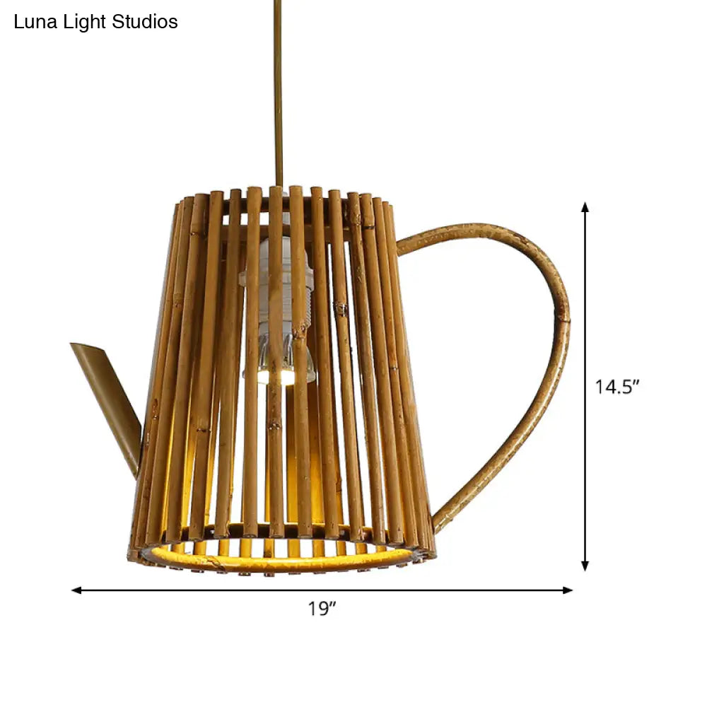 Asia 1-Head Bamboo Teapot Ceiling Lamp: Khaki Hanging Light Fixture For Living Room