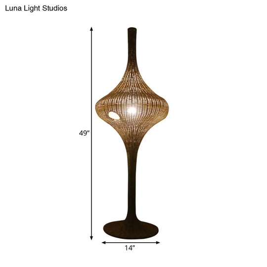 Asia 1 Head Stand Up Lamp: Coffee Woven Urn-Like Floor Lighting With Bamboo Shade