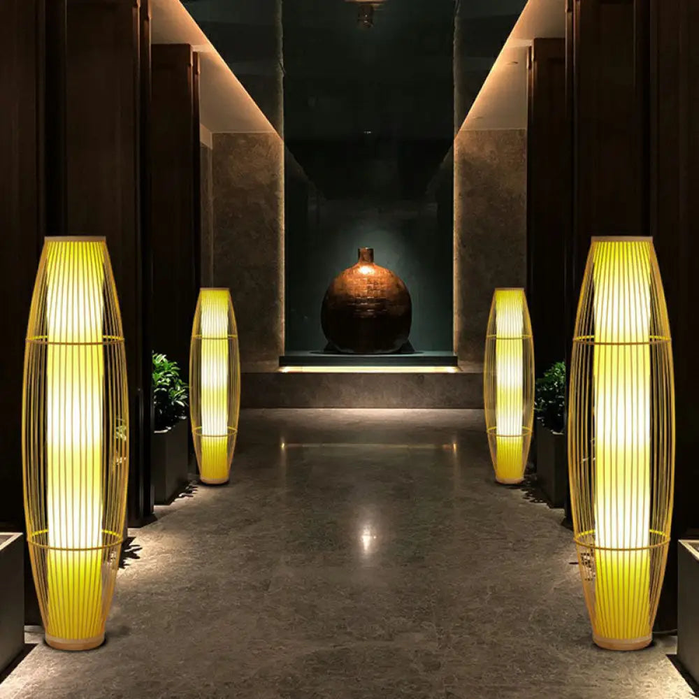 Asia Bamboo Floor Lamp With 3 Wood Heads For The Living Room