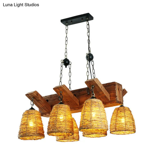 Asia Rattan Island Dining Room Light Fixture Brown Tapered Suspension