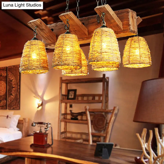 Asia Rattan Island Dining Room Light Fixture Brown Tapered Suspension