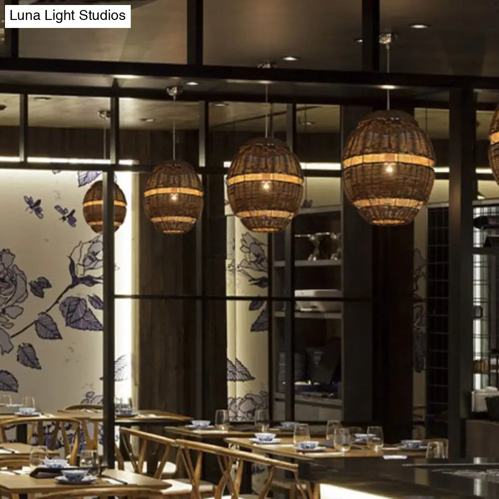 Asia Style 1 Light Bamboo Globe Pendant Ceiling In Brown For Restaurants - Available 3 Sizes: 14 18