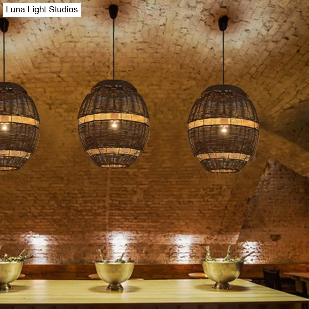 Asia Style 1 Light Bamboo Globe Pendant Ceiling In Brown For Restaurants - Available 3 Sizes: 14 18
