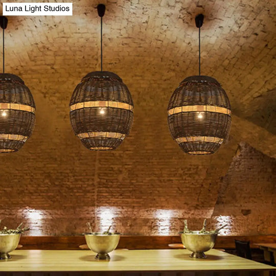 Asia Style 1 Light Bamboo Globe Pendant Ceiling In Brown For Restaurants - Available 3 Sizes: 14 18
