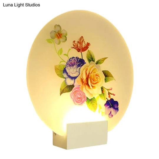 Asia Style Floral Led Wall Light With Acrylic Shade - For Hallways