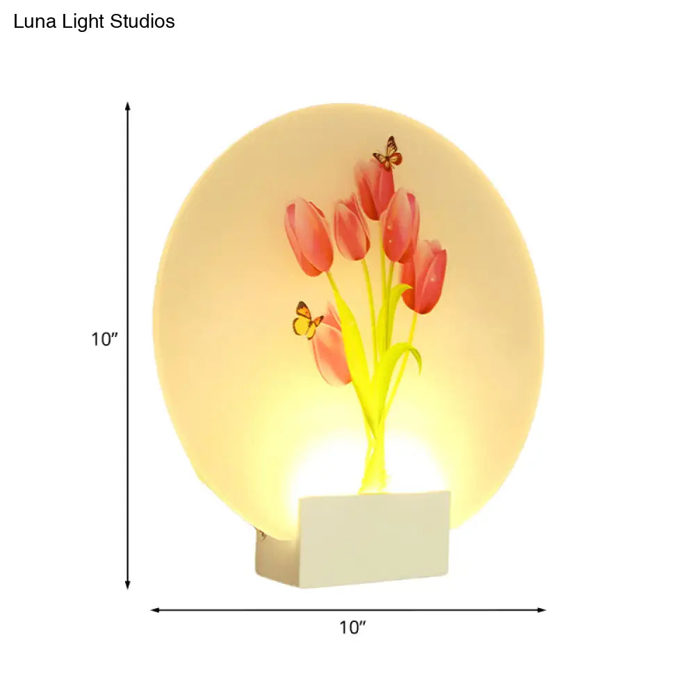 Asia Style Floral Led Wall Light With Acrylic Shade - For Hallways