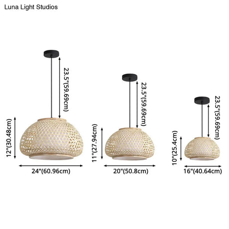 Asia Style Rattan Shade Pendant Lamp - 1 Light Ceiling Lantern In Beige