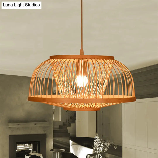 Asian Bamboo Bowl Pendant Light Fixture - Wood Ceiling For Living Room