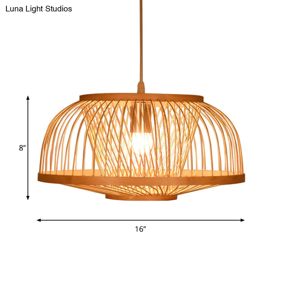 Asian Bamboo Bowl Pendant Light Fixture - Wood Ceiling For Living Room