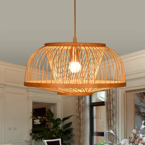 Asian Bamboo Bowl Pendant Light Fixture - Wood Ceiling For Living Room
