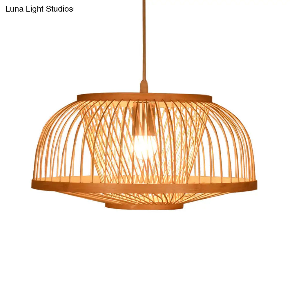 Asian Bamboo Bowl Pendant Light Fixture - Wood Ceiling For Living Room