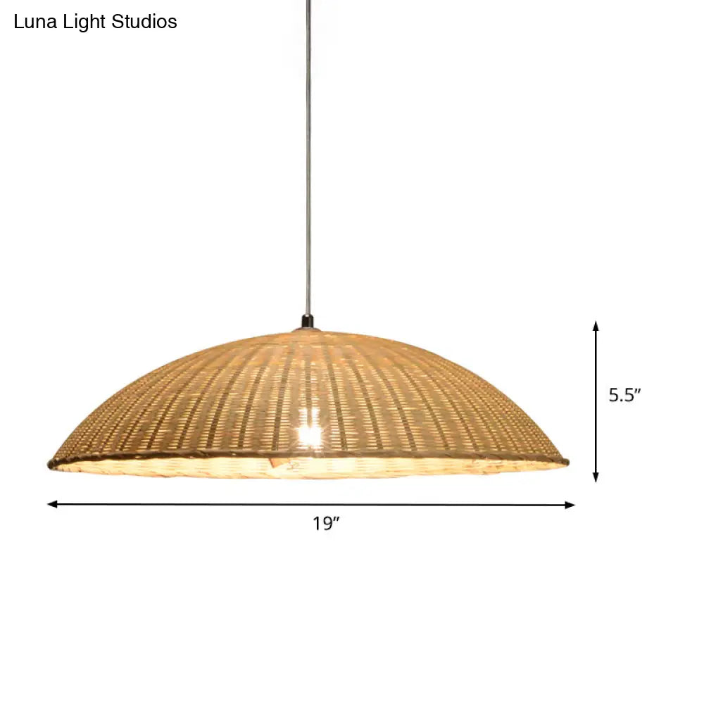 Asian Bamboo Domed Ceiling Lamp - 1 Head Flaxen Pendant Light For Living Room