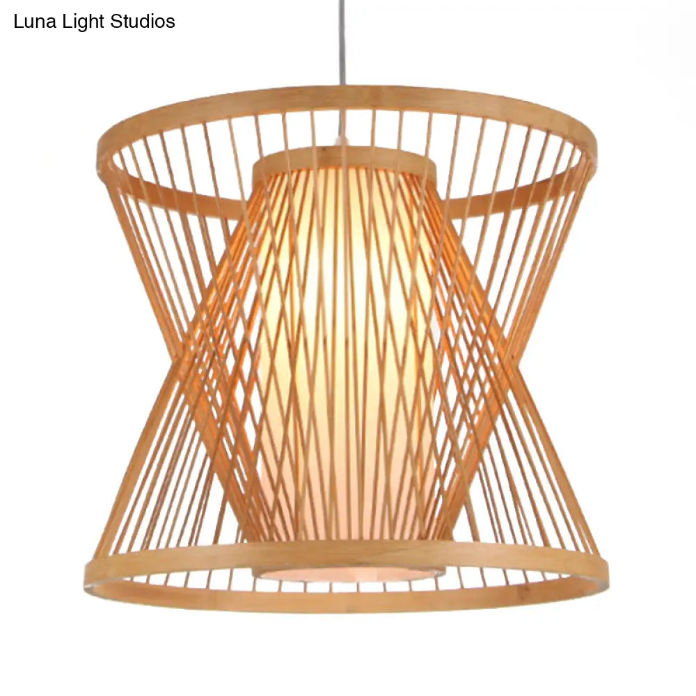 Asian Bamboo Lantern Pendant Light With Paper Inside Shade - Restaurant Hanging Lamp Series