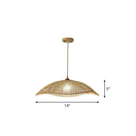 Asian Bamboo Wave-Edge Suspension Pendant Light With 1-Bulb In Beige Ideal For Bedroom Lighting / 14