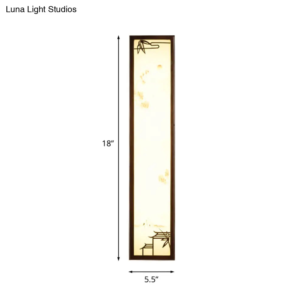 Asian-Inspired Bamboo And House Led Wall Sconce In Acrylic Rectangle Design