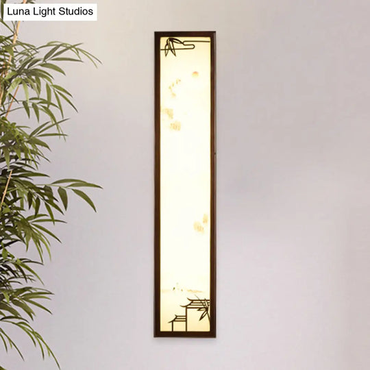 Asian-Inspired Bamboo And House Led Wall Sconce In Acrylic Rectangle Design