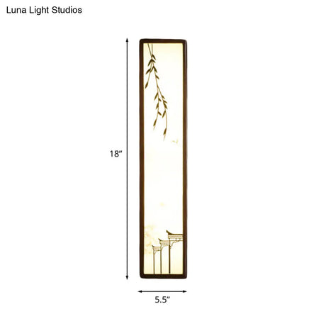 Asian-Inspired Bamboo And House Led Wall Sconce In Acrylic Rectangle Design