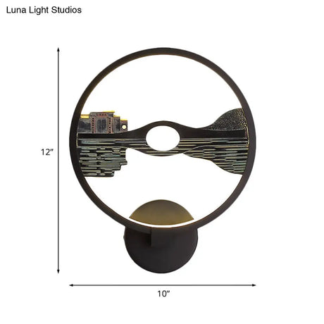 Asian-Inspired Lake Reflection Resin Led Wall Light Sconce For Guest Room