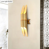 Asian Inspired Tea Room Wall Sconce With Dual Bar Bamboo Shade Beige Up-Down Lamp - Set Of 4 Lights