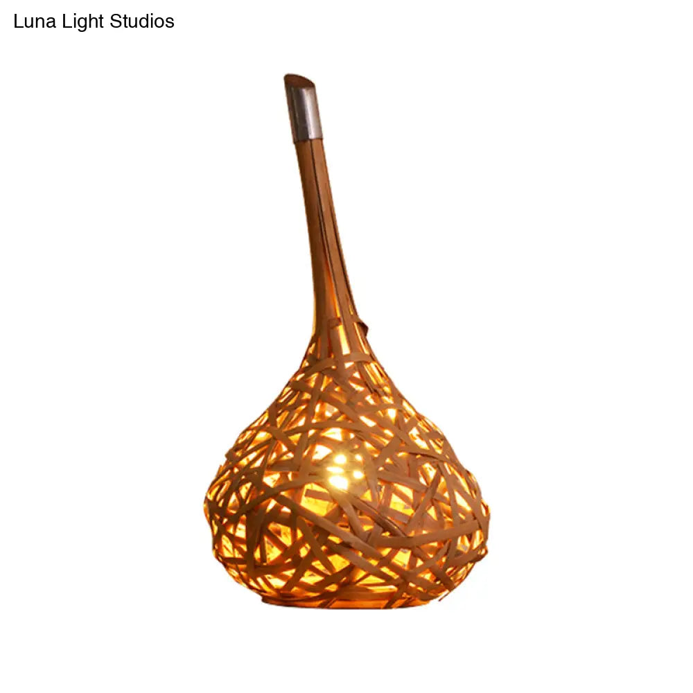 Asian Khaki Bamboo Desk Lamp Handcrafted Dining Room Task Light