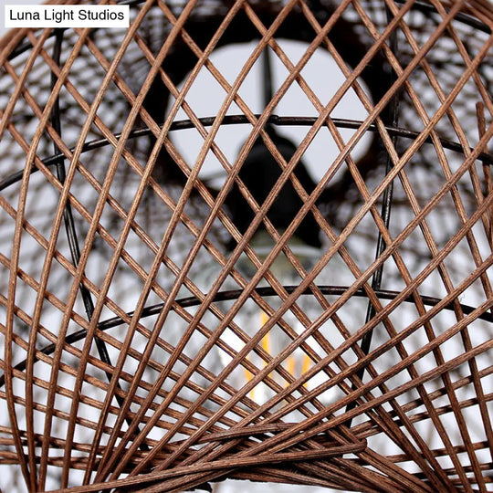 Asian Rattan Ball Ceiling Light - Coffee Pendant Fixture For Living Room 1 Bulb