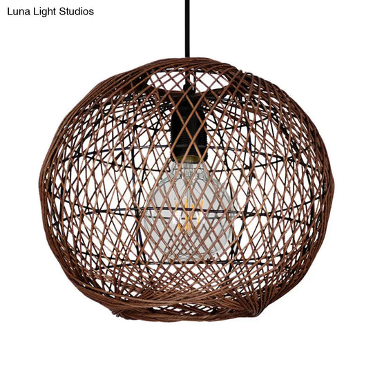 Asian Rattan Ball Pendant Light: Coffee Fixture For Living Room (1 Bulb)