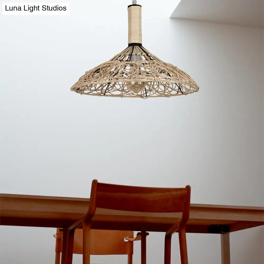 Asian Rattan Cone Ceiling Light - Stylish Wood Pendant Fixture For Living Room