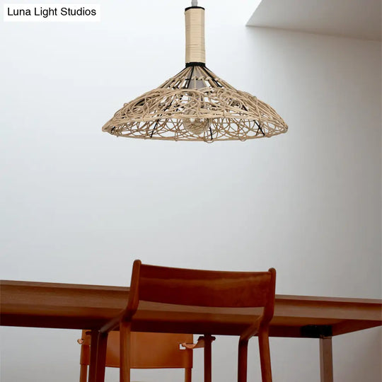 Asian Rattan Cone Ceiling Light - Stylish Wood Pendant Fixture For Living Room