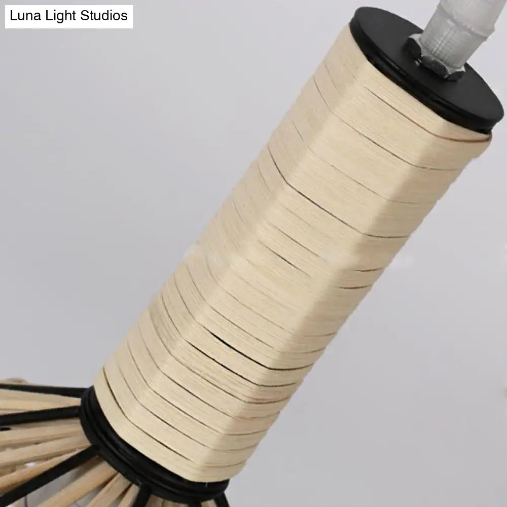 Asian Rattan Cone Ceiling Light - Stylish Wood Pendant Fixture For Living Room